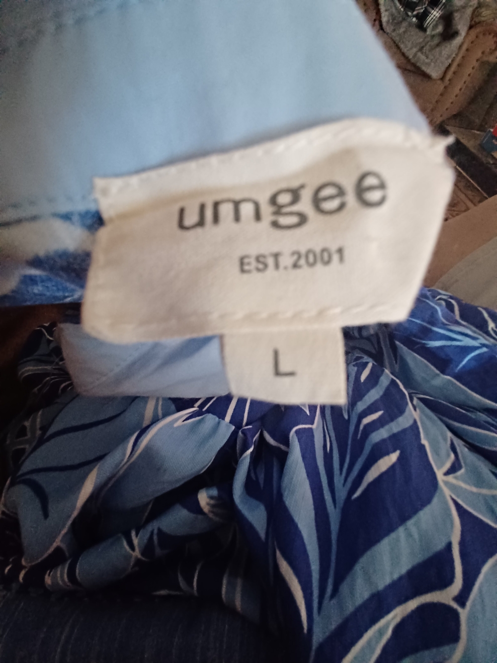 Umgee Womens Size L Blue Leaf-Print Midi Dress - Picture 11 of 11
